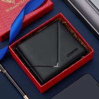 Dompet kulit hitam kasual bisnis sederhana dengan Logo kustom tempat kartu pendek Pria Logo pabrik dapat disesuaikan