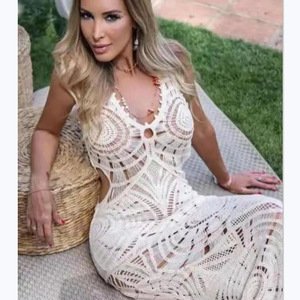 Robe de plage d'été <span class=keywords><strong>2023</strong></span> pour femme, tricotée, à sequins, ajourée, col en V, décolleté plongeant, longueur midi, style Instagram, couleur unie, pour les loisirs - Product Image 4