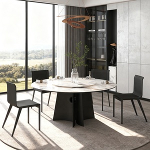 طاولة طعام من الحجر المتلبد بحواف طبيعية مع 6 كراسي، طقم غرفة طعام تركي مع طاولة دوارة - Product Image 1