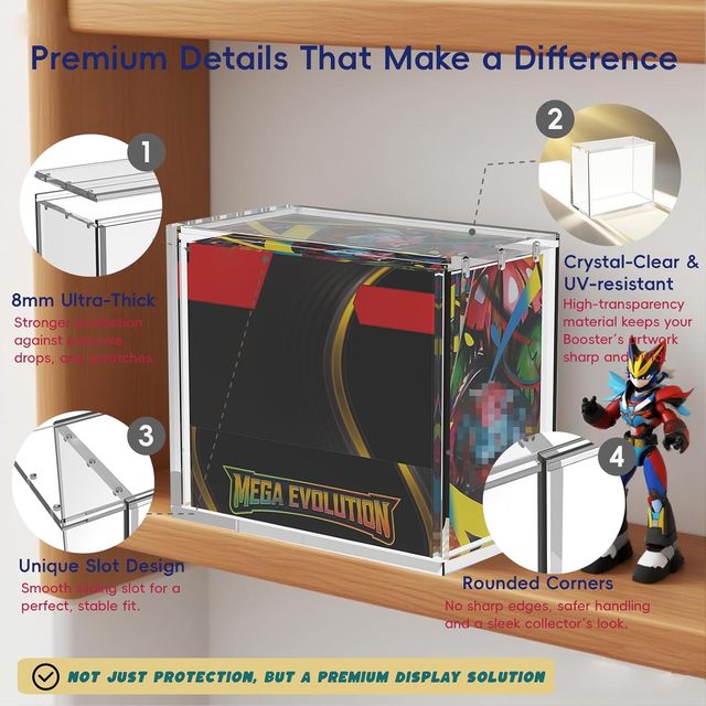 Ultra Thick Clear Acrylic Display Box with Sliding Slot Magnetic Lid Collector Case Compatible with Trading Card Booster Boxes