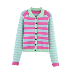 SHENZHU Style Européen et Américain Nouvelle Collection Printemps 26 <span class=keywords><strong>Pull</strong></span> Tricoté Décontracté Simple à Rayures à Manches Longues avec Col pour <span class=keywords><strong>Femme</strong></span> 5536015 - Product Image 1