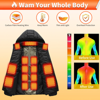 Veste chauffante rechargeable à 21 zones chauffantes avec col montant et fermeture éclair pour le camping en plein air, le ski, la pêche