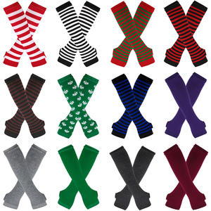 Guanti Lunghi alla Moda, Copribraccio per Cosplay, Guanti in Cotone a Righe Bianche e Nere con Dita Scoperte - Product Image 6