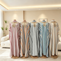 Robe longue ample Kaftan africaine Boubou 2026 avec foulard, broderie dorée au col, rayures, grande taille pour femme – Vente en gros