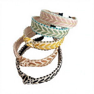 Serre-tête rétro brodé en coton à motif feuille, élégant et noué, accessoires de cheveux ethniques pour filles - Product Image 2