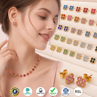 Anting-anting Kristal Clover Multiwarna Mewah Ringan, Baja Anti Karat Lapis Emas 18K PVD, Anting-anting Tennis Pelangi, Perhiasan untuk Wanita