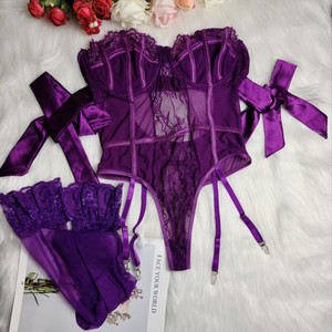 Lingerie sexy en dentelle européenne et américaine 2025, séduisante et alléchante, body multicolore avec armatures et soutien-gorge push-up - Product Image 1