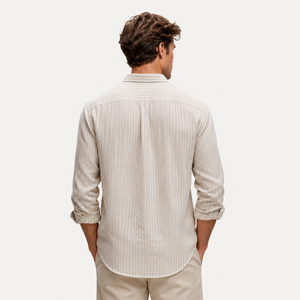 Camicie da <span class=keywords><strong>uomo</strong></span> a maniche lunghe in <span class=keywords><strong>lino</strong></span> e cotone a righe, vestibilità rilassata, per vacanze al mare, con bottoni, casual, a marchio privato - Product Image 2