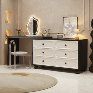 Coiffeuse moderne en bois massif avec miroir LED de luxe, pliable et flexible, pour chambre et salon - Product Image 3