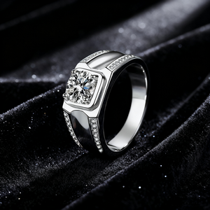ファッションビジネスタイプS925スターリングシルバーVvs Dカラー1 CT Moissaniteメンズリング結婚婚約 - Product Image 2