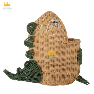 Panier de rangement en rotin en forme de dinosaure, adorable, écologique et mignon, avec poignée, pour organiser les jouets des enfants - Product Image 2