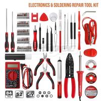Kit de Herramientas Electrónicas de 84 Piezas, Juego de Soldadura con Multímetro, Control de Temperatura de 200-400°C, Mango de Lápiz, Plástico y Acero Inoxidable