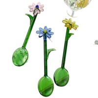 Neuer Japanischer Kreativer Glas-Milchdessertlöffel mit Maiglöckchen-Design, Bunter Transparenter Löffel mit Langem Griff für Kaffee, Klein