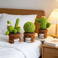 Tanaman Kaktus 3D Rajutan Tangan dari Katun dengan Kartu, Dekorasi & Hadiah Pernikahan