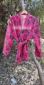 Pink Floral Printed Velvet Eco-Friendly <b>Reversible</b> <b>Jacket</b> Women's O-Neck Pullover Spring Wear Regular Length Full Sleeve - Product Image 1