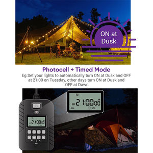 Prise de minuterie numérique étanche IP44 avec écran LCD, 15A, programmable 7 jours, compte à rebours crépusculaire, 24 heures, extérieur, 2 prises - Product Image 3