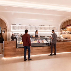 Negozio di dolci personalizzabili Interior <span class=keywords><strong>Design</strong></span> mobili di fascia alta in legno chiosco panetteria bancone espositivo illuminazione decorativa - Product Image 3