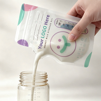 Kantong Penyimpanan ASI Bebas BPA dengan Logo Custom 6oz 180ml, Kantong Berdiri dengan Ritsleting Ganda, Anti Bocor, Aman untuk Freezer, Pabrik OEM