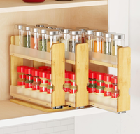 Étagère à épices multifonctionnelle murale en bambou robuste moderne, 3 tiroirs, 2 niveaux, organisateur de placard, étagère coulissante de 7,6 pouces de large