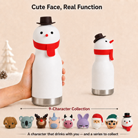 Bouteille isotherme en acier inoxydable de 450 ml avec tête de renne en silicone détachable et motif flocon de neige, cadeaux d'affaires populaires pour Noël