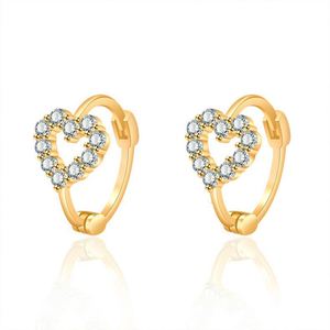 <b>Cute</b> Rhodium Plated Sterling Silver Hoop <b>Earrings</b> for Women Heart Huggie Natural Stone Zircon Hollow Ear Buckle Wedding Party - Product Image 1