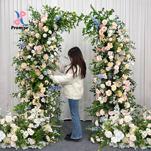 Arche de fleurs artificielles en soie réaliste bleu clair pêche pour mariages modernes en extérieur et décors de rentrée scolaire - Imperméable - Product Image 1