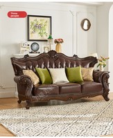 Hochwertiges U-förmiges Dreisitzer-Sofa im amerikanischen Stil aus echtem Leder, Schwamm, vollnarbiges Rindsleder, leichtes Luxusdesign, Kirschholzrahmen