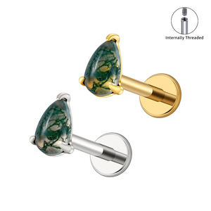 Rechtstreeks van de fabrikant ASTM F136 Titanium 16G Intern Gedraaide Parelmoer Agaat Labret Stud Oorring van Natuurlijke Steen Helix Tragus Piercing - Product Image 2