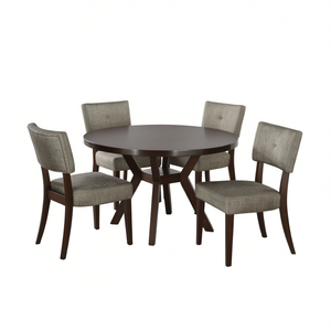 Set da pranzo in tessuto grigio Drake da 5 pezzi, finitura espresso, mobili moderni per la casa - Product Image 1