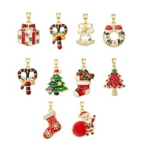 Pendentifs de Noël en laiton plaqué or 14K, breloques émaillées Père Noël, sapin, chaussette, cloche, cadeau pour femme, fabrication de colliers DIY, vente en gros