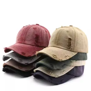 Customized Logo Men Women Unisex Sport Sun Visor Hat Solid Distressed Washed Cotton Vintage Sunshade Adjustable Baseball Cap