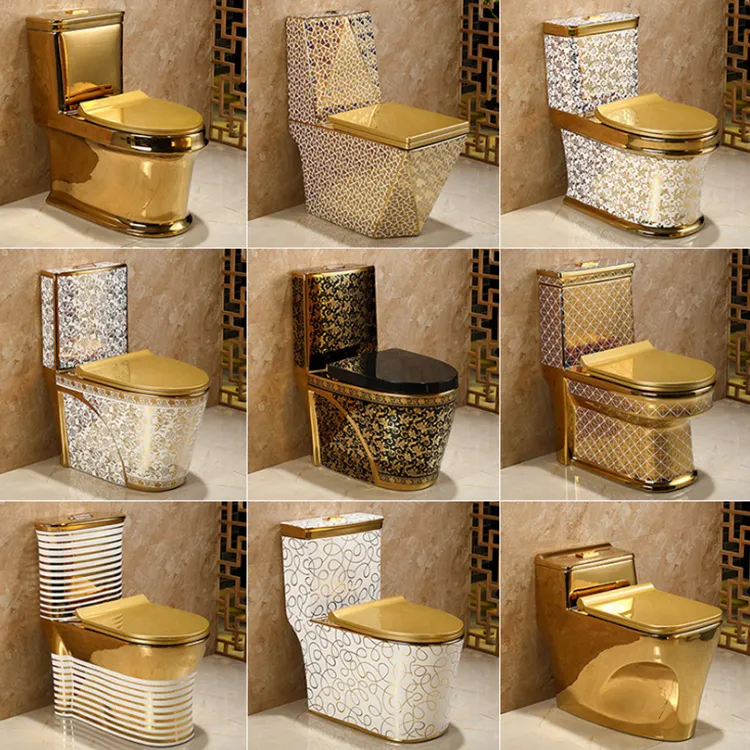 Europäisches Design hochwertige goldene Farbe Toiletten schüssel zweiteilige Luxus Bad WC Keramik Gold Toilette