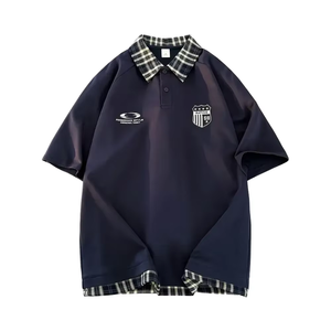 High Street Cotton Heavyweight Oversize Men Polo Shirt Parche personalizado Bordado DTG Print Distressed Polo Camisa de manga corta - Product Image 1