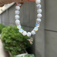 8mm Naturel Blanc Howlite Agates Bracelet Femmes En Acier Inoxydable Creux Oiseau Pendentif Bracelet Paix Colombe Cadeau