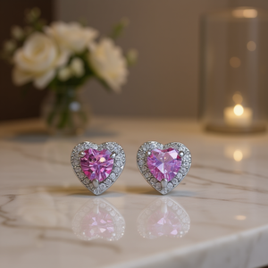 Orecchini a perno E395 a forma di cuore con strass blu e montatura a griffe, gioielli romantici da donna per tutti i giorni - Product Image 2