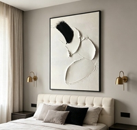 Peinture à l'huile abstraite texturée sur toile, peinte à la main, effet impasto 3D, noir et blanc, art mural minimaliste, œuvre d'art esthétique moderne
