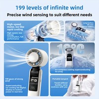 Ventilateur portable pliable à affichage numérique 100 vitesses avec fonction de compression de glace, mini-ventilateur de poche haute vitesse