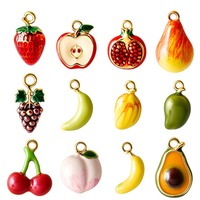 Fruit Charm Assortiment Verguld Emaille Banaan Aardbei Druif Perzik Charm Bedel DIY voor Sieraden maken RVS
