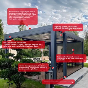 Foreign Trade Aluminum Pivoting Louvered Gazebo Outdoor Villa Garden Motorized Pergola <b>Waterproof</b> Windproof Turn the Blinds Alum - Product Image 2