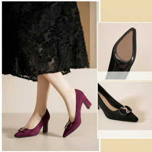 Pointed <b>Toe</b> Stiletto Heel Pumps Women Anti-Slippery Rubber Outsole Buckle Decoration Microfiber Lining Office Shoes Solid Color - Product Image 1