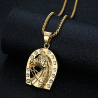 Collier Pendentif Tête de Cheval en Acier Inoxydable Brillant avec Zircon, Ne Se Décolore Pas, Argent et Or, Cadeau Exquis pour Femme