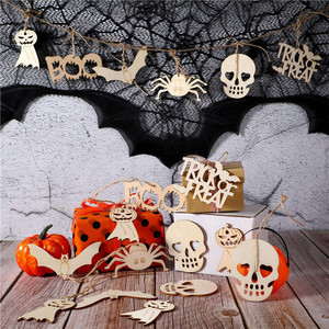 Étiquettes en <span class=keywords><strong>bois</strong></span> suspendues Halloween, ornement vierge, artisanal, avec 60 cordes en ficelle, 10/60 pièces - Product Image 4