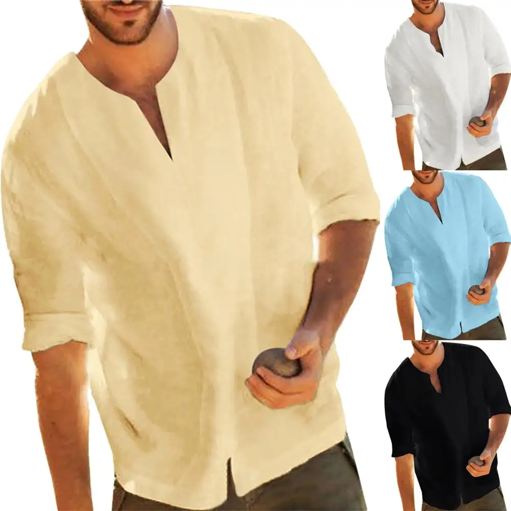 Mens shirts Solid V neck Half Sleeve men clothing Summer Casual Shirts for Men camisas para hombre ropa hombre
