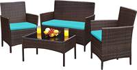 Ensemble de meubles d'extérieur en rotin avec table basse en verre |   2 chaises, canapé deux places, coussins, couleurs et styles personnalisés pour les patios