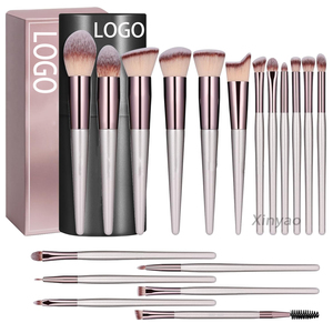 Set Kuas Makeup Logo Kustom 18Pcs Premium Sintetis untuk Foundation, Bedak, Concealer, Eyeshadow dengan Kotak Penyimpanan dan Sikat Rambut - Product Image 1