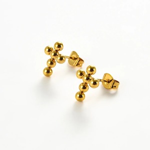 1 Paire de Boucles d'Oreilles Clous Tendance en Acier Inoxydable pour Femme, Plaqué Or, avec Petites Billes, Perles, Croix, Cercle, Triangle, Géométriques, Bijoux de Fête - Product Image 5