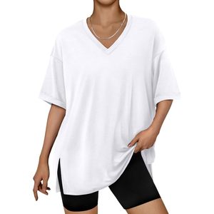 Túnica extragrande con cuello en V, tejido transpirable, corte holgado, dobladillo asimétrico para mujer, ropa informal para hacer ejercicio - Product Image 1