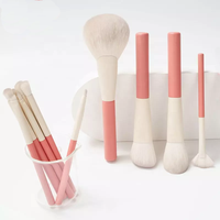 Lot de 12 pinceaux de maquillage courts vegan rose beige doux avec sac Pinceaux de maquillage synthétiques de marque privée logo personnalisé