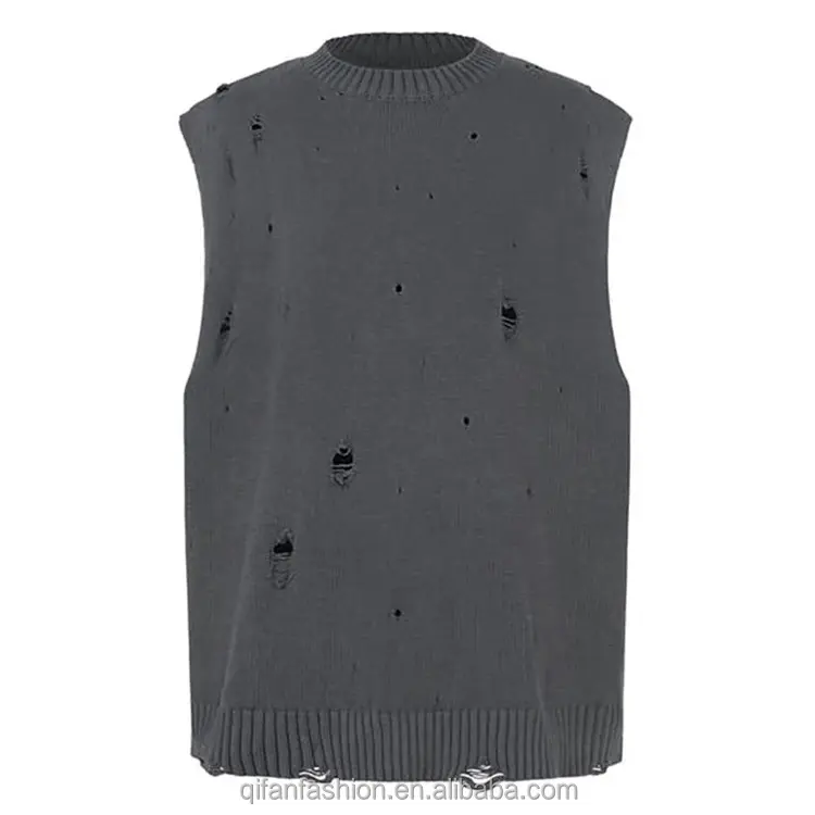 Streetwear personnalisé gilet en tricot oversize déchiré pour hommes