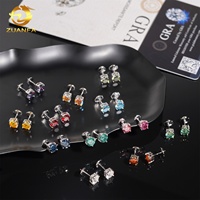 Boucles d'oreilles multicolores en moissanite pour hommes Coupe ronde 4 broches 5.0mm 6.5mm Argent 925 Boucles d'oreilles Hip Hop Pass Diamond Tester